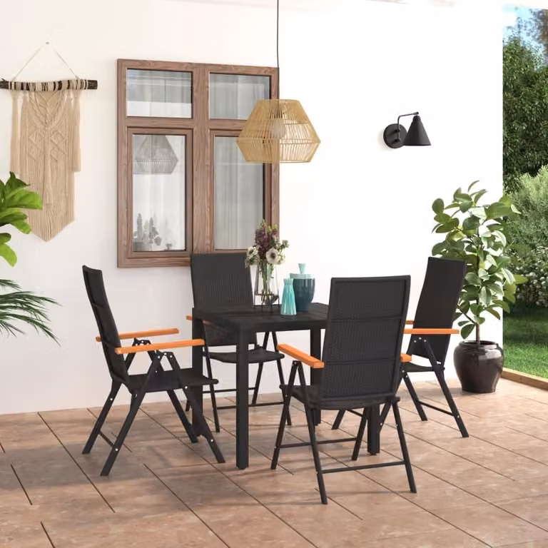 Maison Exclusive - Set da pranzo da giardino a 5 pezzi, nero e marrone