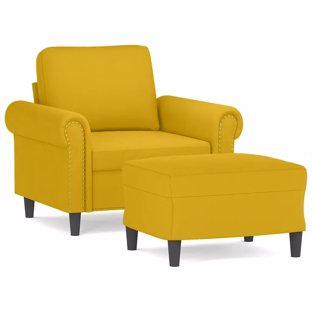 vidaXL Poltrona con Poggiapiedi in Velluto Giallo con Braccioli e Design Moderno – 2