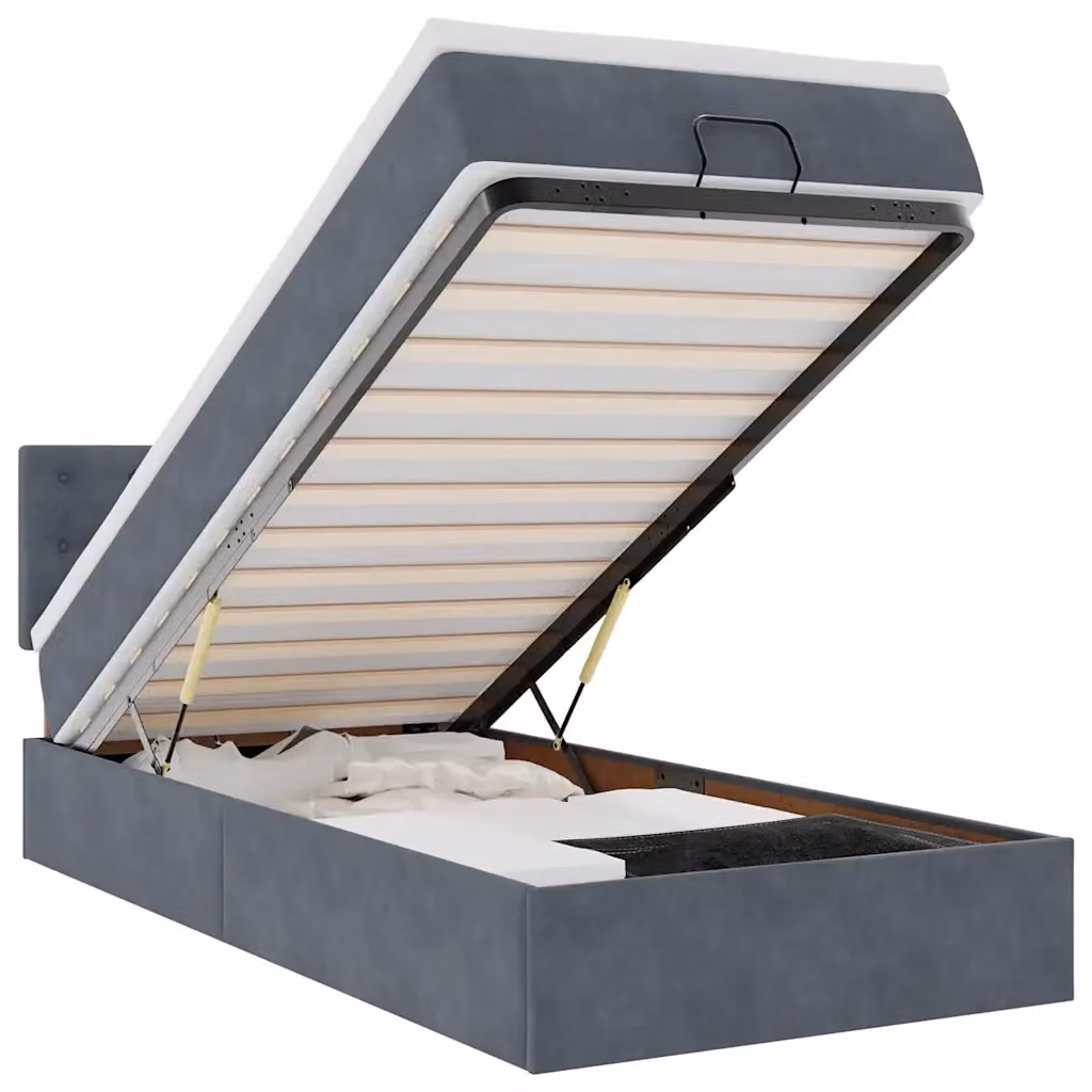 Letto con contenitore a sollevamento e materasso vidaXL in velluto grigio e bianco L/P/H: 180 x 200 x 80 cm – 2