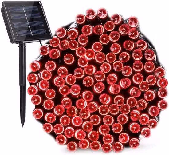 Ghirlande luminose solari in cemento per esterni, 12 metri, 100 LED, 8 livelli di luminosità, resistenti alle intemperie, ideali per Halloween, matrimoni, feste e decorazioni natalizie da esterno, luce rossa