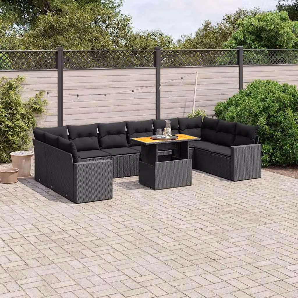 vidaXL Set Divani da Giardino 11 pz in Polyrattan e Legno di Acacia Oliato Nero – 1