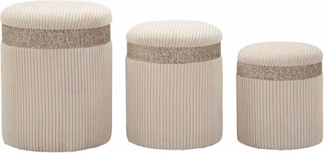 Set di 3 pouf contenitore cilindrici Vikasa Home Cortina in poliestere colore beige