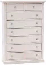 cassettiera 6+2 settimino Shabby chic in legno laccato bianco anticato con ferramenta argento anticato