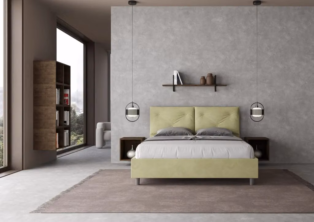 Letto matrimoniale king size con contenitore Appia Ityhome imbottito in microfibra colore tè verde L: 170 cm, P: 210 cm – 2
