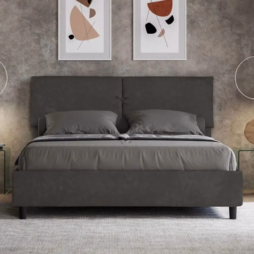 Letto matrimoniale contenitore Mados imbottito in microfibra grigio L/P/H: 160 x 210 x 110 cm – 2