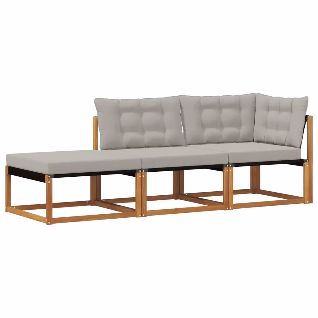 Set di 3 divani da esterno vidaXL in legno di acacia massello con cuscini grigi per giardino, balcone o terrazza – 2