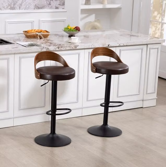 Set di 2 sgabelli da bar MODFU girevoli a 360 gradi regolabili in altezza 62-83 cm in similpelle marrone con struttura nera