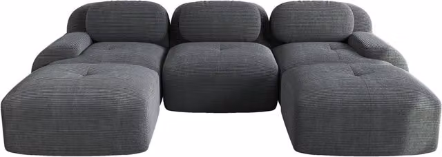 Divano modulare a U in tessuto di velluto a coste grigio con schiuma ad alta elasticità 32D, senza montaggio, con braccioli extra larghi