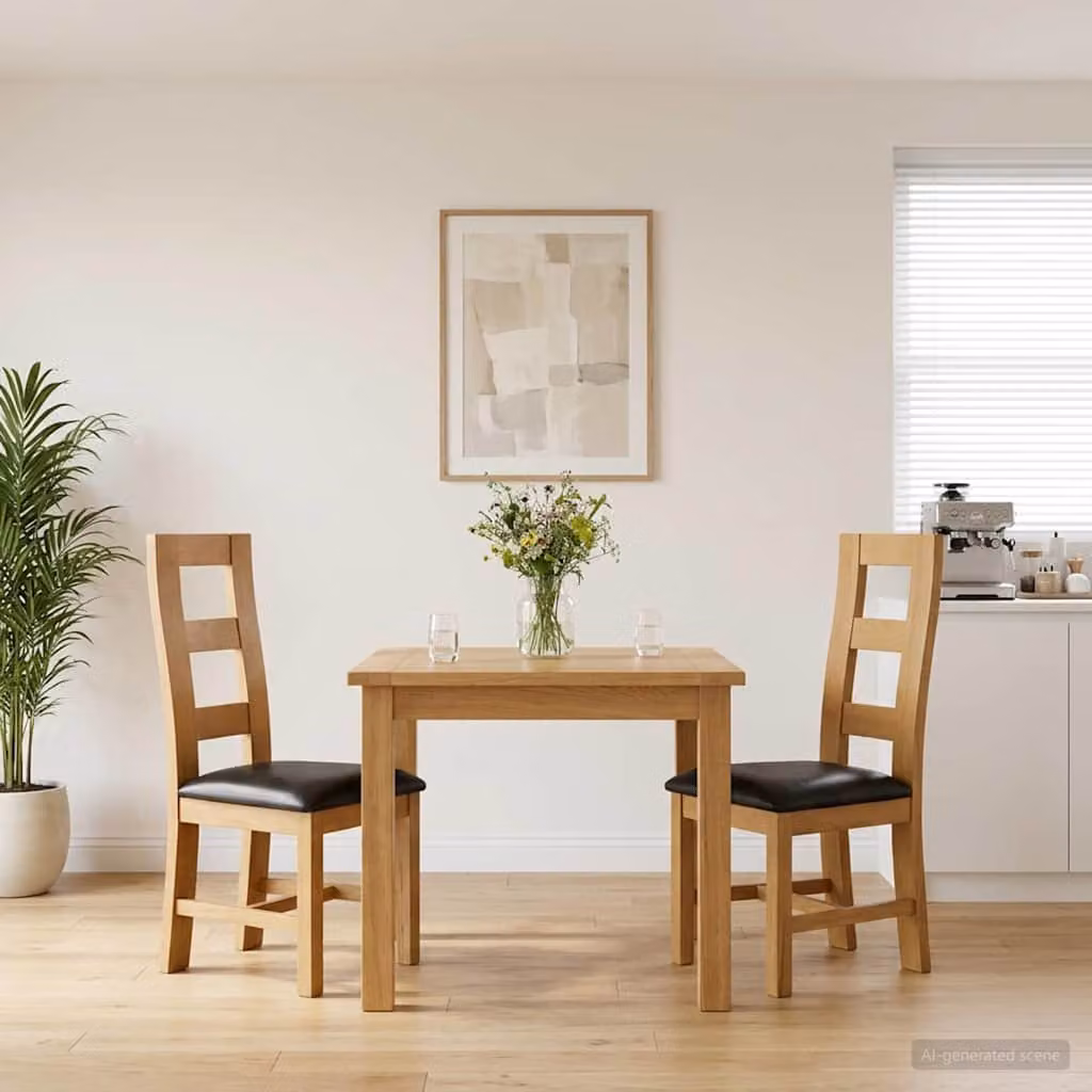 Set di 2 sedie da pranzo moderne vidaXL in legno di quercia massello e similpelle colore nero