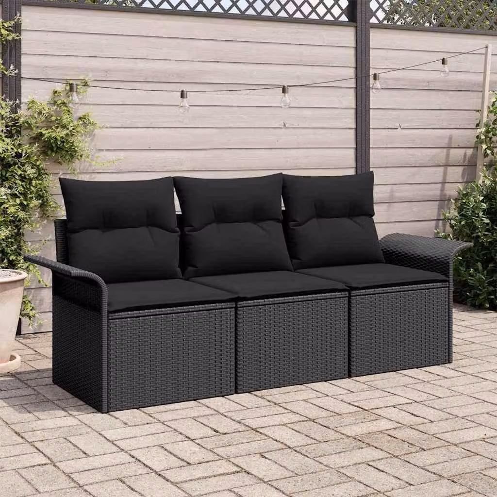Maison Exclusive - Set Divano da Giardino con cuscino 3 pcs Nero Poly Rattan
