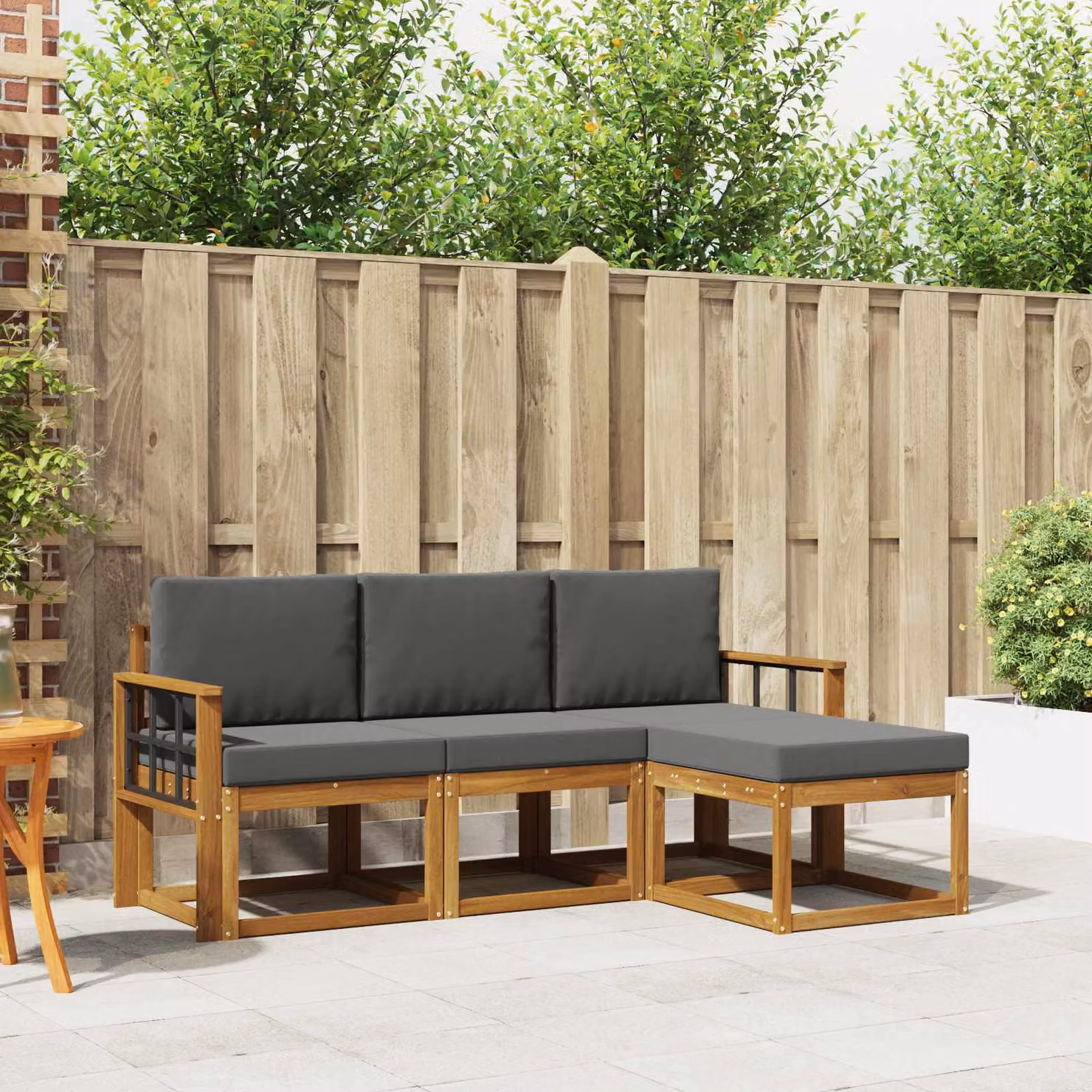 Set di divani da esterno vidaXL 4 pezzi in legno di acacia con cuscini, colore beige e antracite
