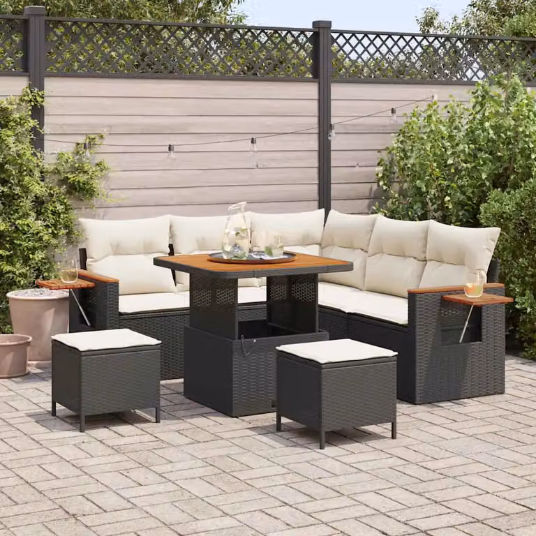 vidaXL Set Divano da Giardino Moderno a L in Polyrattan con 9 Pezzi, Nero e Beige, per 8 Persone
