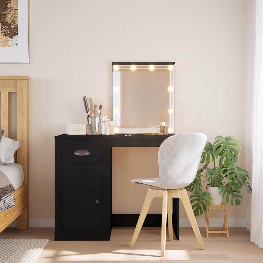 vidaXL Toeletta Hollywood con Luci LED Nera L: 90 cm, P: 42 cm, H: 132,5 cm
