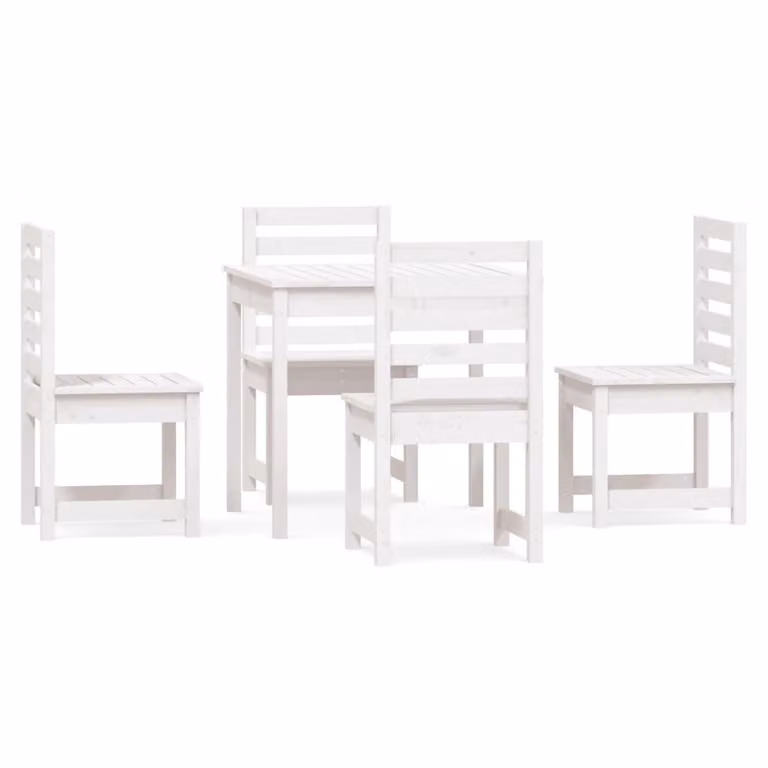 Set da Pranzo per Giardino 5pz Bianco in Legno Massello di Pino