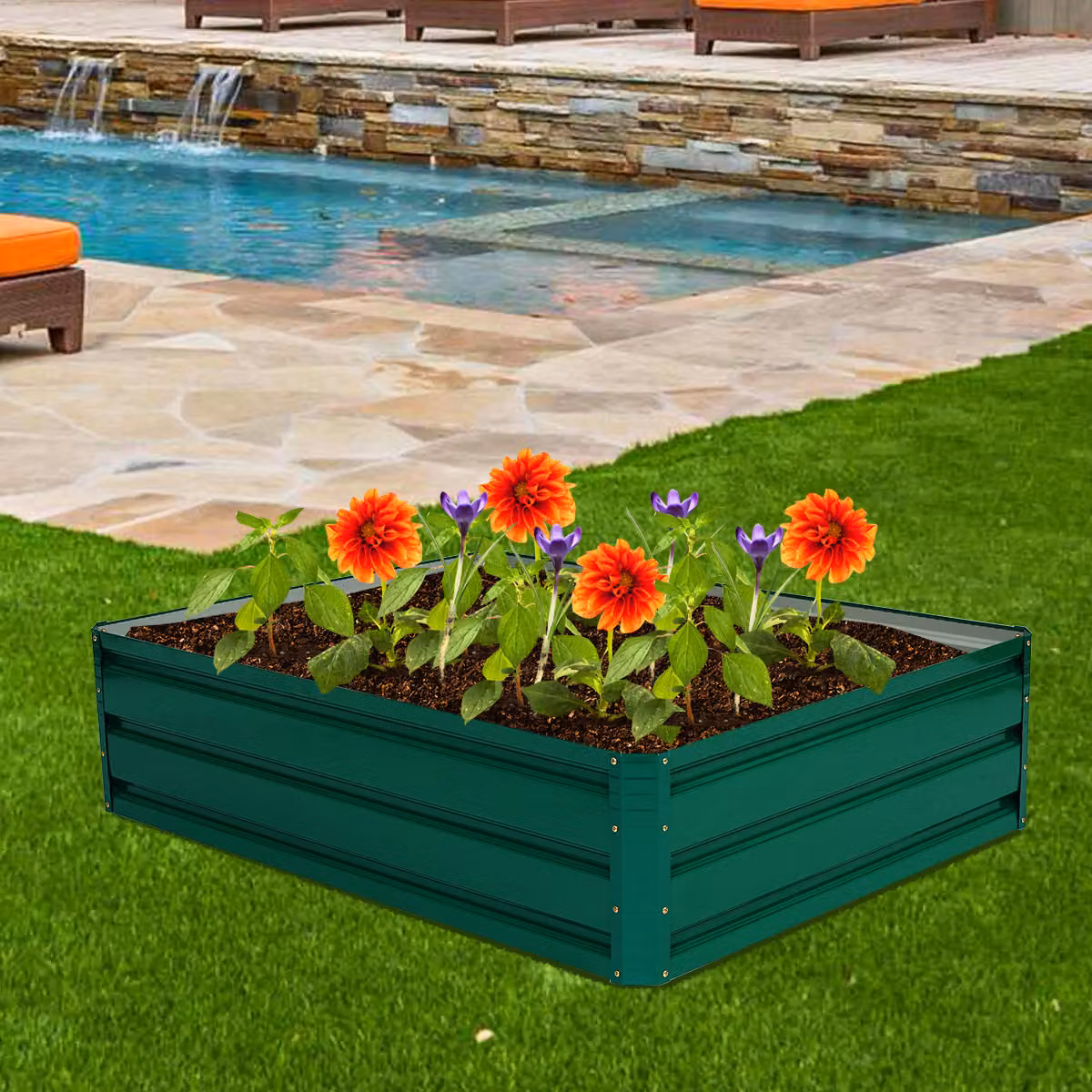 Costway Letto da giardino rialzato in metallo per piante e orto, Verde