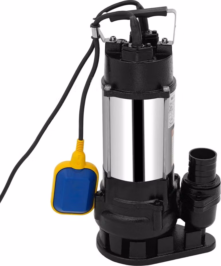 Pompa sommergibile - Pompa di drenaggio - Potenza 0,55 kW (0,75 CV) - Interruttore a galleggiante automatico - Prevalenza 15 m - Uscita 5 cm (50 mm) - Tensione 220V Spina UE - Acciaio inox - Argento