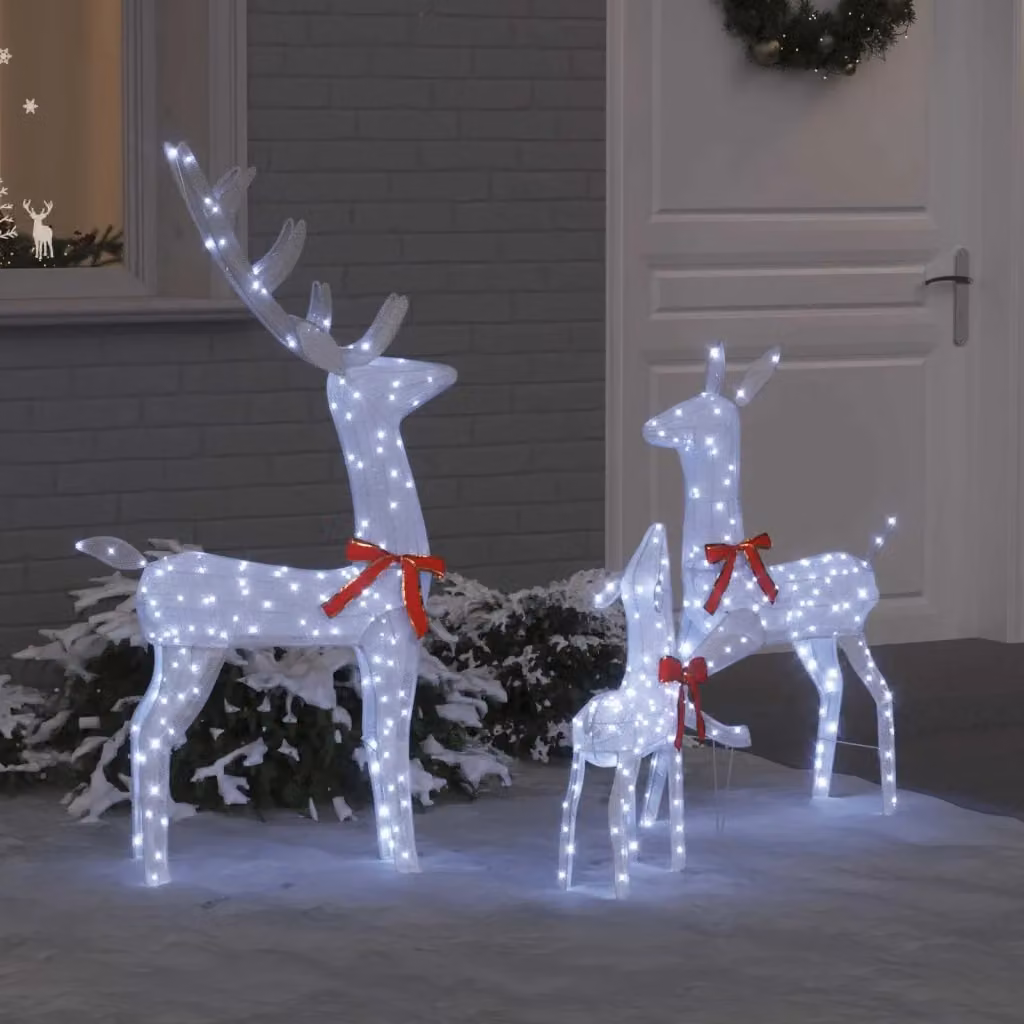 Set di 3 renne decorative in tessuto bianco con illuminazione LED, L/P/H: 68 x 26 x 127 cm – 2