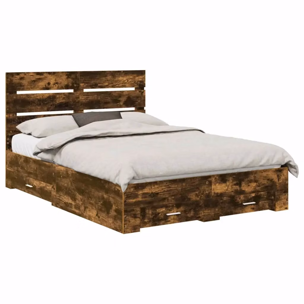 Struttura letto con cassetto moderna vidaXL in rovere fumé L/P/H: 140 x 190 x 143 cm – 2