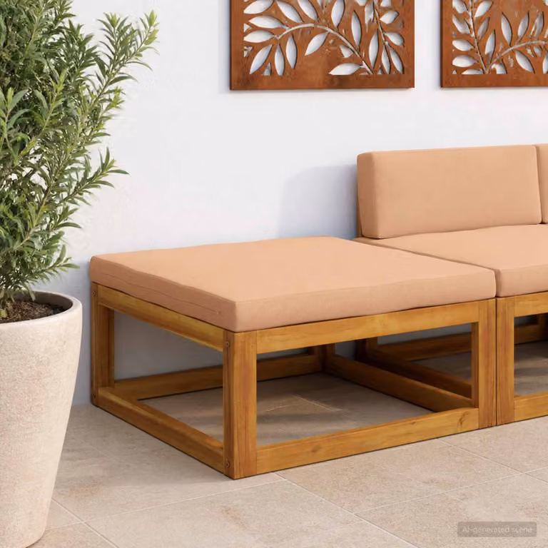 vidaXL Poggiapiedi componibile in legno di acacia massello con cuscini beige per giardino e terrazzo