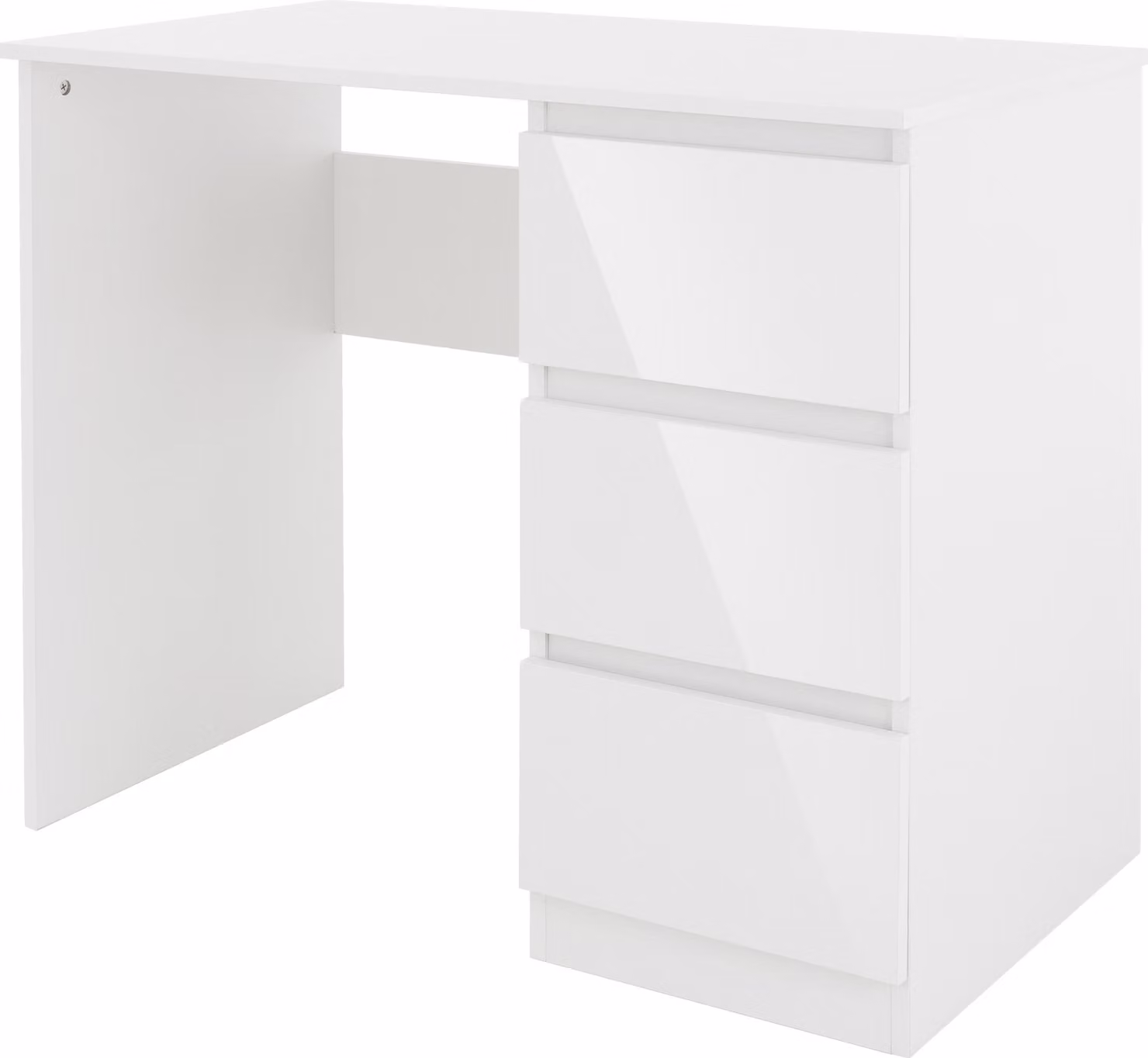 ML-Design scrivania con 3 cassetti, 90x76x50 cm, bianco, frontali dei cassetti lucidi, ampio spazio di archiviazione, per la casa e l'ufficio