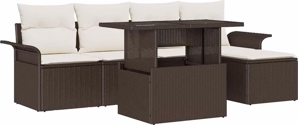 Set Divano da Giardino con cuscino 6 pcs Marrone polyrattan