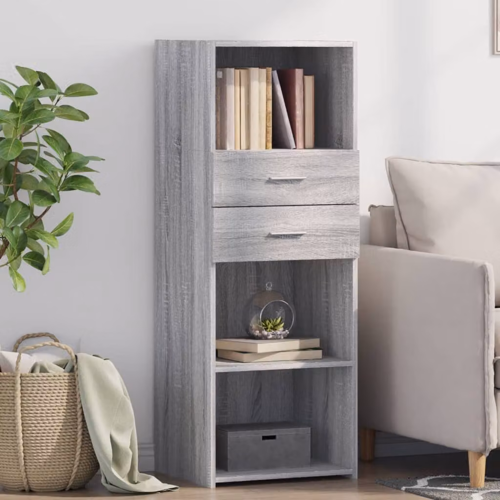 Credenza moderna vidaXL in legno multistrato e MDF, Grigio Sonoma, L 45 cm x P 42,5 cm x H 124 cm
