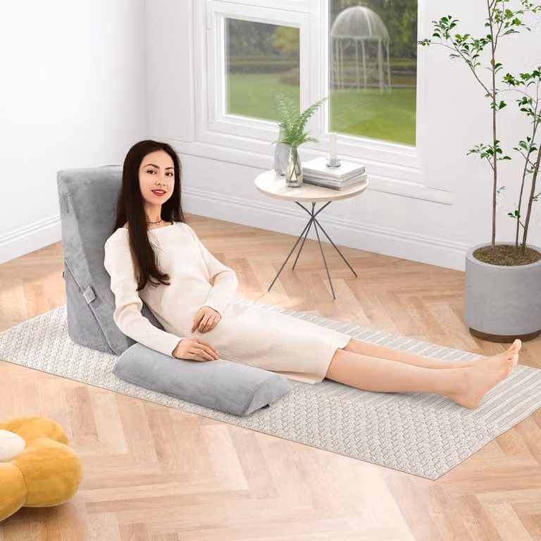 Set di 3 cuscini triangolari ergonomici a cuneo Costway con copertura lavabile in lavatrice, Grigio