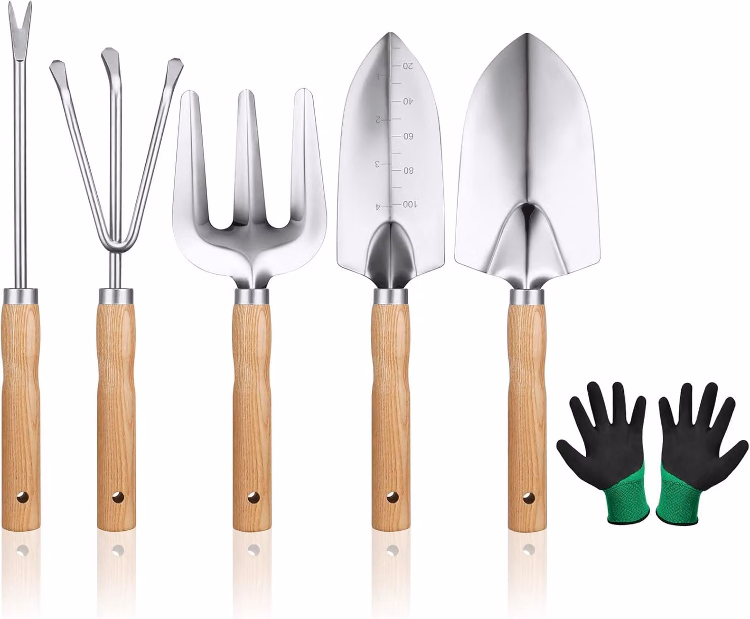 Set di attrezzi da giardino, composto da 6 pezzi, con impugnature ergonomiche e inclusi guanti, ideale per lavori di giardinaggio