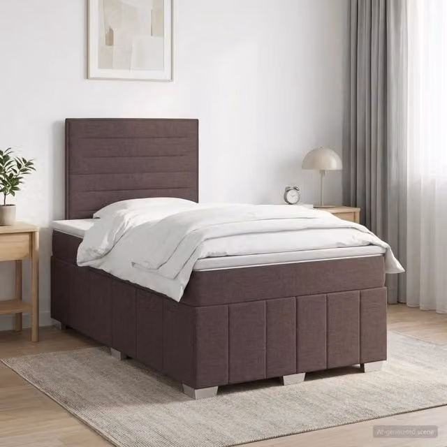 Letto box spring con materasso a molle insacchettate vidaXL in tessuto marrone e bianco L/P: 120 x 200 cm