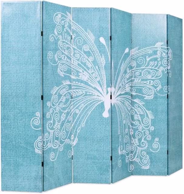 Paravento Pieghevole vidaXL con Stampa Floreale Blu, L: 228 cm, H: 170 cm