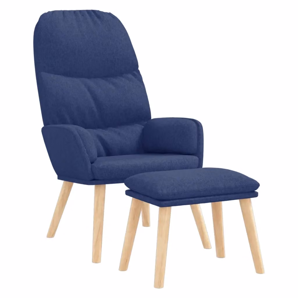 Poltrona Relax con Poggiapiedi vidaXL in Tessuto Blu con Struttura in Metallo e Legno – 2