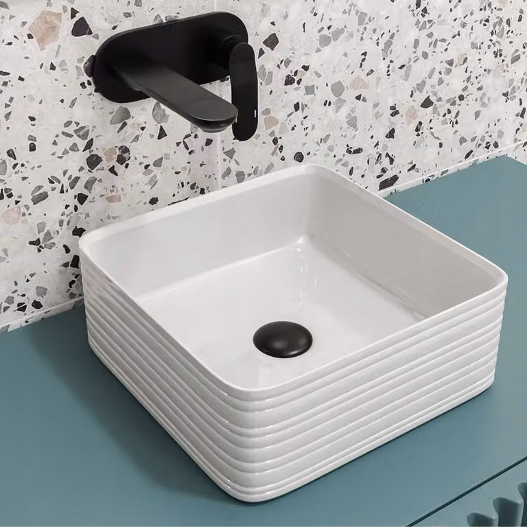 Elegante lavabo in ceramica Lavabo da appoggio Scanalato 39 x 39 cm Mo