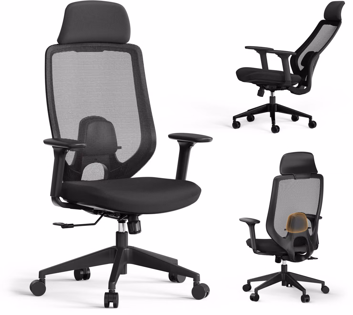 SENSE7 Nakai Sedia da ufficio ergonomica Sedia da scrivania Nera Braccioli 3D Schienale in rete Supporto lombare Poltrona direzionale Sedia per PC Ufficio domestico 150 kg