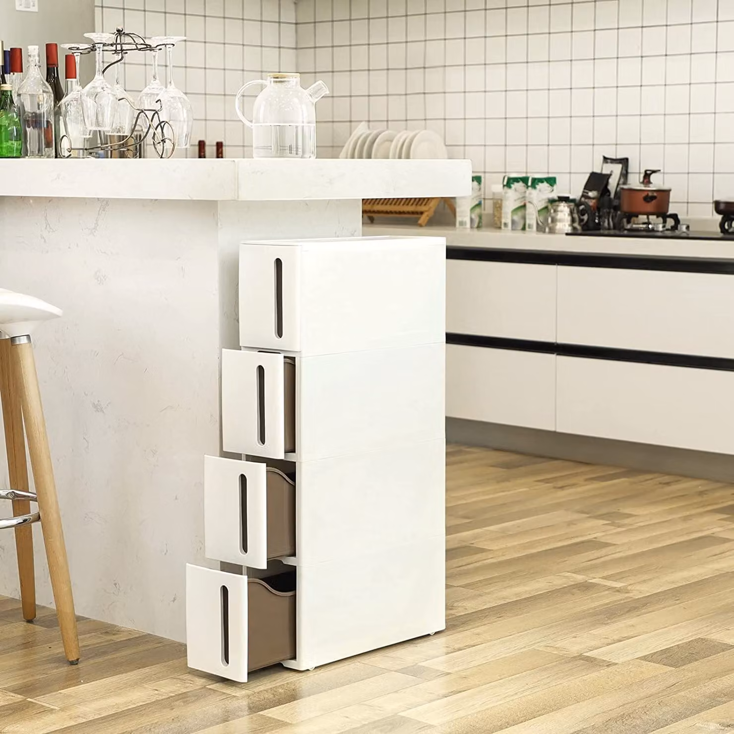 SONGMICS Scaffale per nicchia, scaffale da cucina, stretto, 45 x 17 x 83 cm