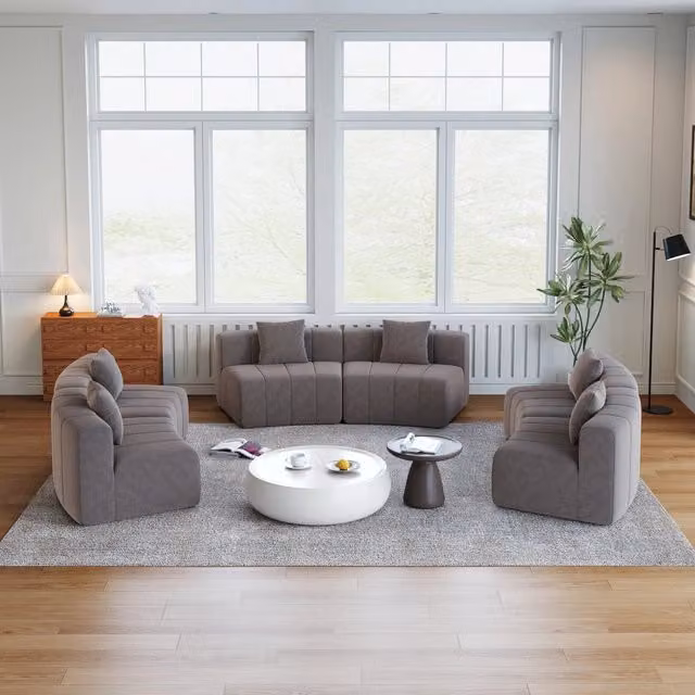 Divano Modulare Curvo ¨C Minimal ¨C Chenille, con 2 cuscini, per soggiorno camera da letto ufficio