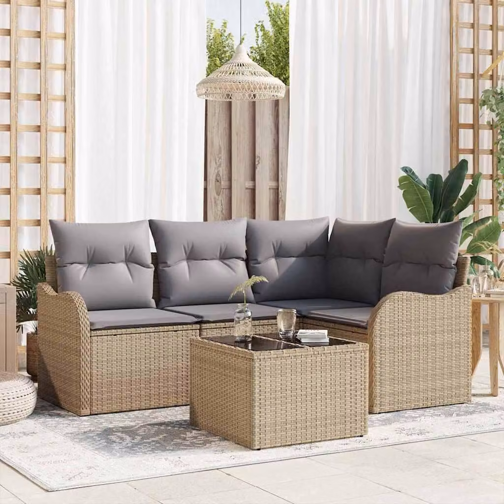 Maison Exclusive - Set Divano da Giardino con cuscino 5 pcs Beige Poly Rattan