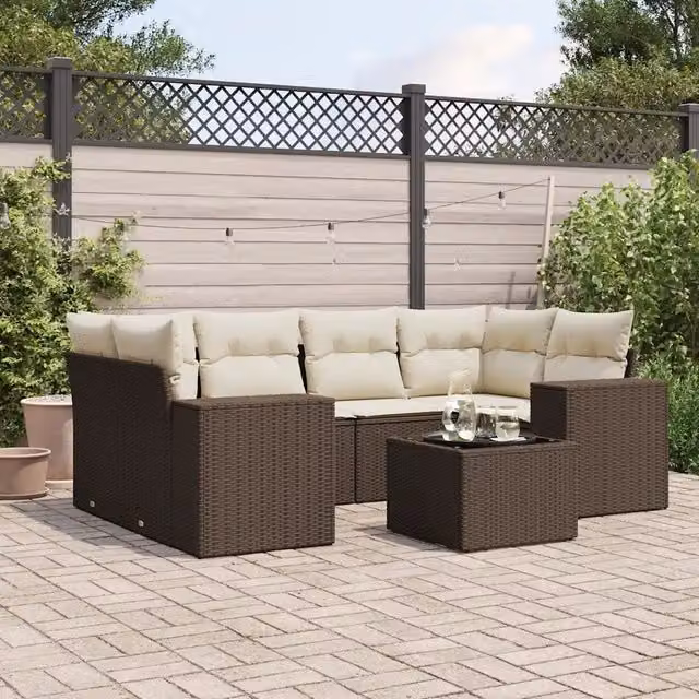Set Divani da Giardino 7 pz con Cuscini Marrone in Polyrattan 3254660