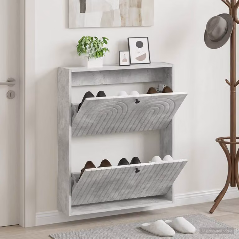 Mobiletto per scarpe da muro vidaXL ALKMAAR moderno in MDF e metallo, L: 71 cm, P: 17 cm, H: 86 cm, grigio/nero opaco