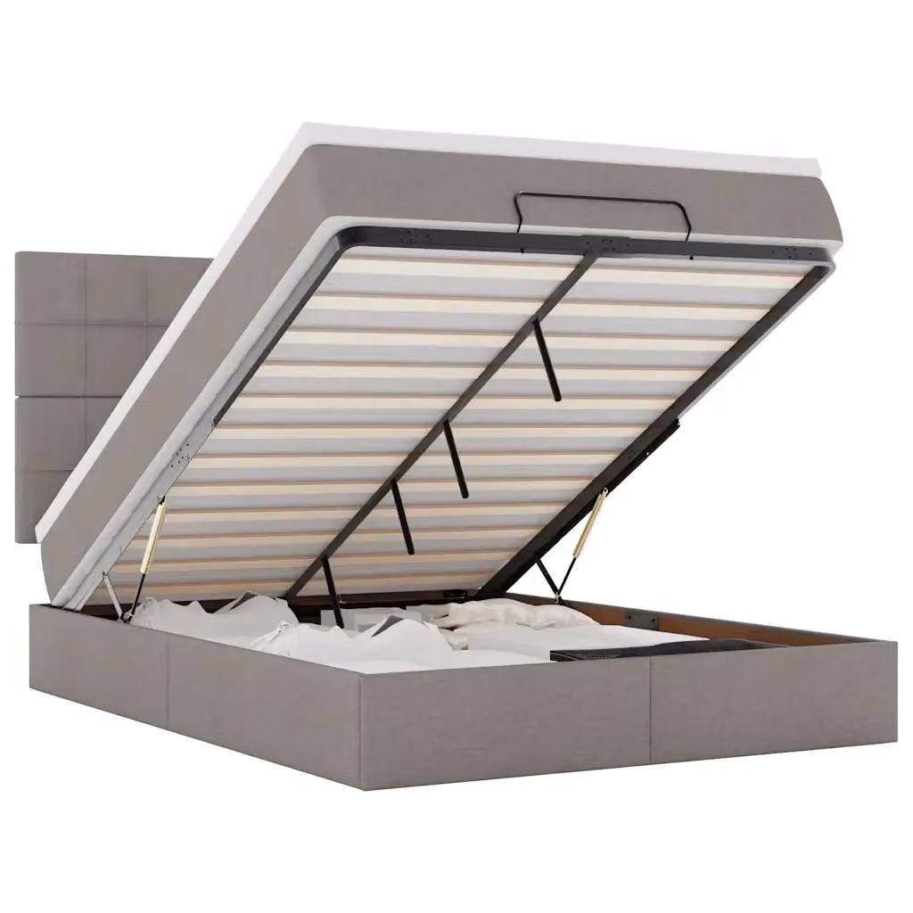 Letto con contenitore a sollevamento vidaXL in tessuto con materasso, L/P/H: 140 x 200 x 280 cm, colori beige, bianco o grigio – 2