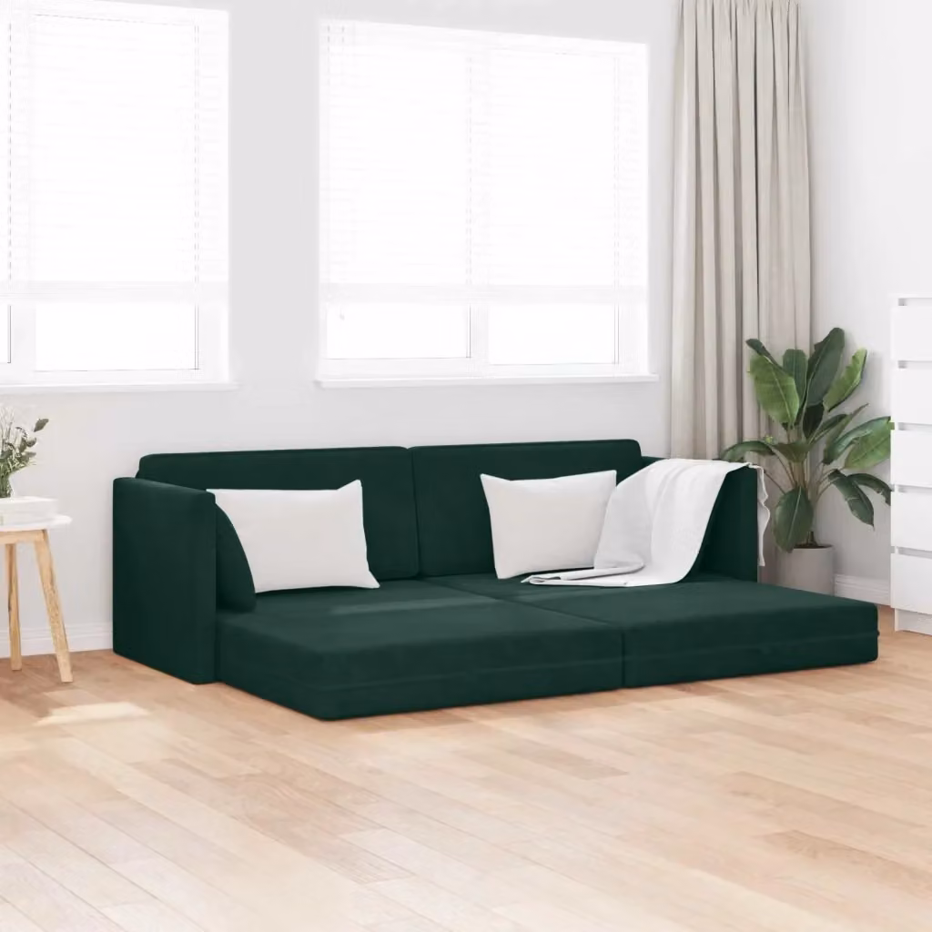 Divano-letto singolo in velluto verde con cuscini inclusi e coperture rimovibili L: 213 cm, P: 70 cm, H: 77 cm – 2