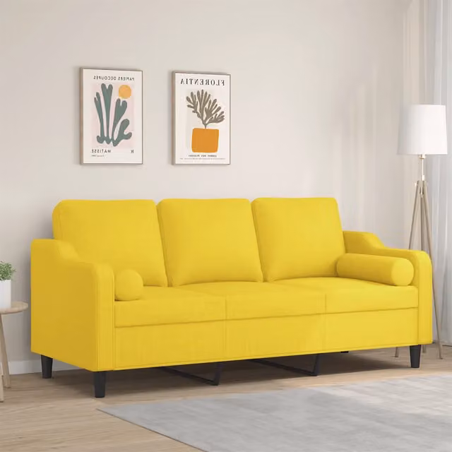 Divano a 3 posti moderno vidaXL in tessuto giallo con cuscini e coperture rimovibili L: 198 cm, P: 80 cm, H: 77 cm