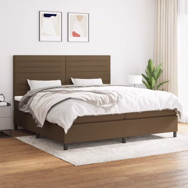 vidaXL Giroletto a Molle con Materasso in Tessuto Marrone e Bianco L/P/H: 200 x 200 x 203 cm