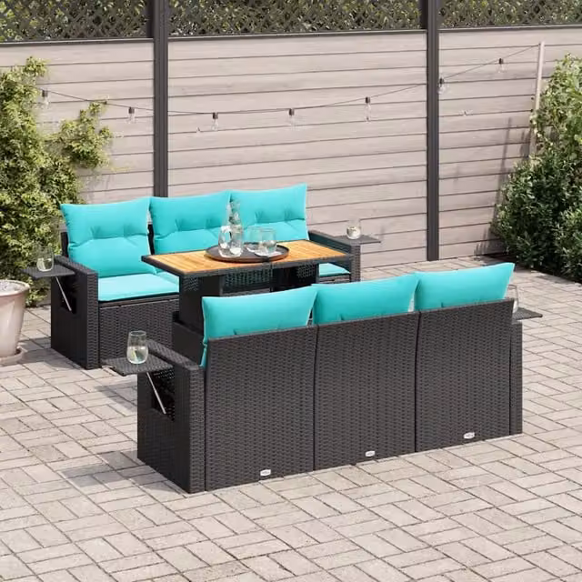 Set Divani da Giardino con Cuscini 7pz Nero Polyrattan 3327109