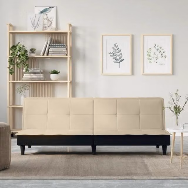 Divano Letto Crema in Tessuto 351916