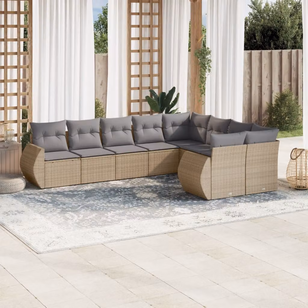 Set Divano da Giardino a L vidaXL 9 pz con Cuscini Beige e Struttura in Metallo e Polyrattan – 1