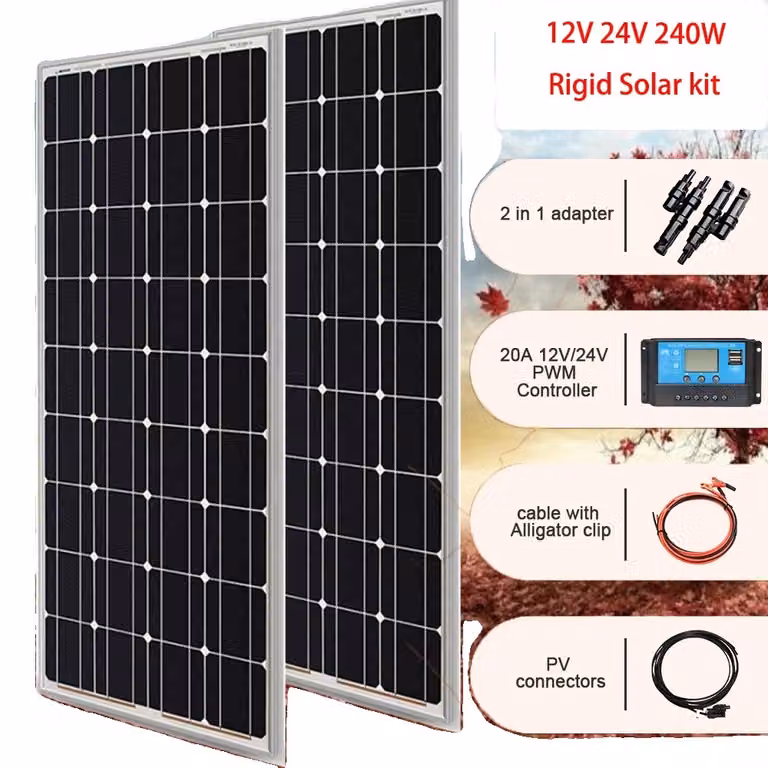Pannello solare, design resistente, alta efficienza, kit solare 12V 240W