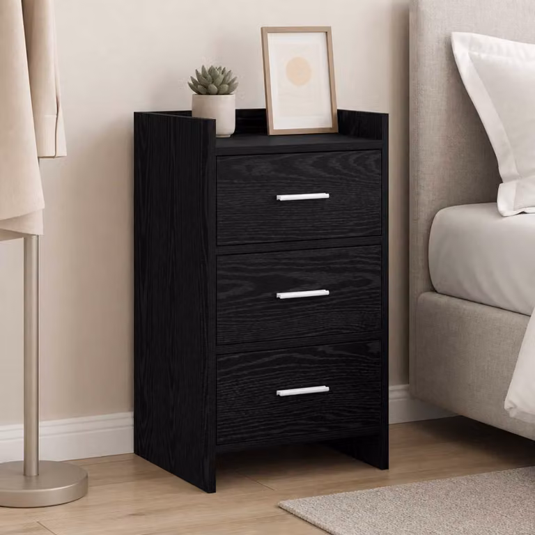 Comodino moderno vidaXL in legno MDF e metallo nero opaco L 40 cm x P 36 cm x H 70 cm
