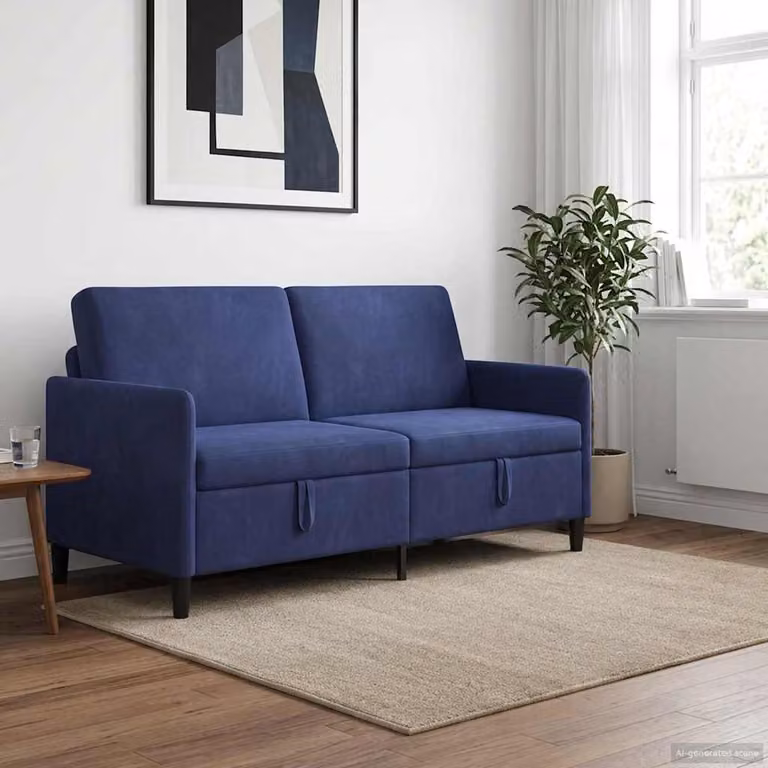Divano moderno vidaXL con contenitore e seduta sollevabile in tessuto blu, L: 172 cm, P: 78 cm, H: 87 cm