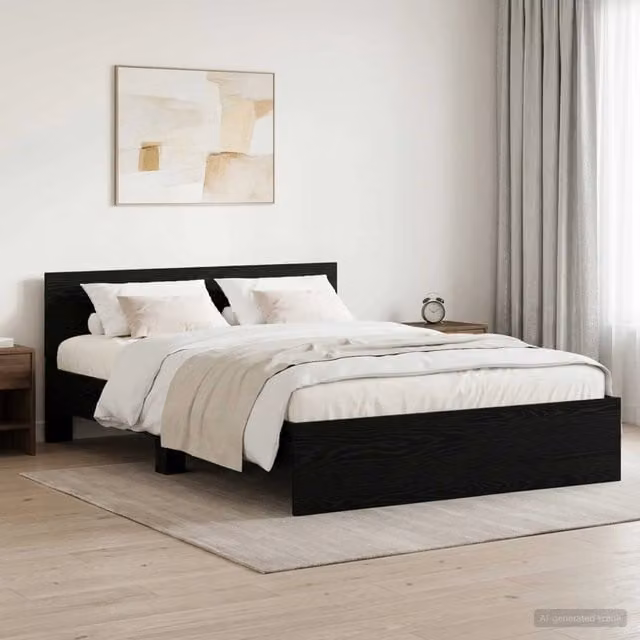 Struttura letto moderna vidaXL con testata in legno nero L 140 x P 190 cm – 1