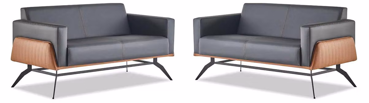 Sofa-Set Sofagarnitur 2-Sitzer Ledersofa Modern Holz Edelstahl Couch